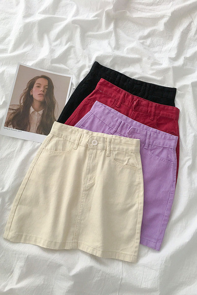 Ležerna ženska suknja s džepovima i visokim strukom