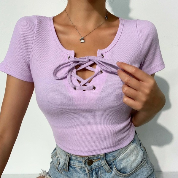 Bluza scurta de dama cu cravate in mov