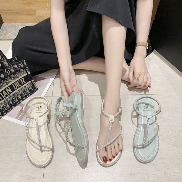 Sandale de dama cu talpa plate si bretele cu pietre