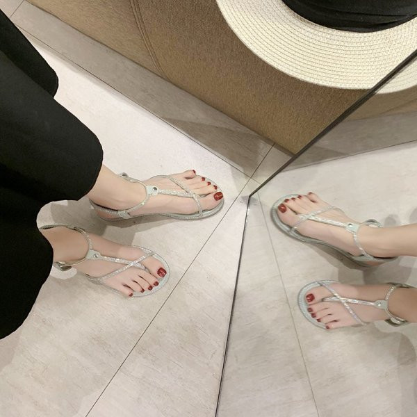 Sandale de dama cu talpa plate si bretele cu pietre