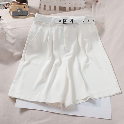 Pantaloni scurti eleganti model lat cu talie inalta si curea