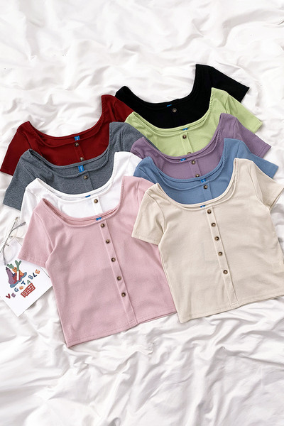 Tricou casual dama cu nasturi si maneca scurta