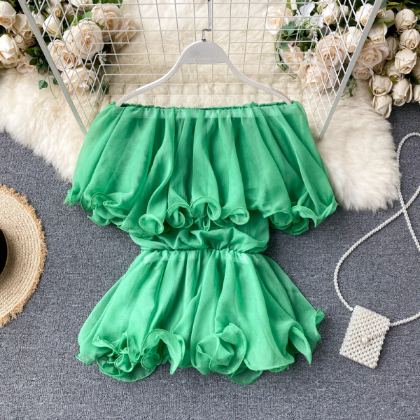 Moodne tülli ja allakäinud varrukatega naiste särk