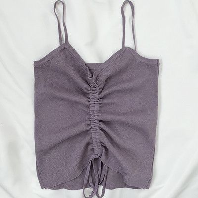 Μοντέρνα γυναικεία μπλούζα με κορδόνια και λαιμόκοψη