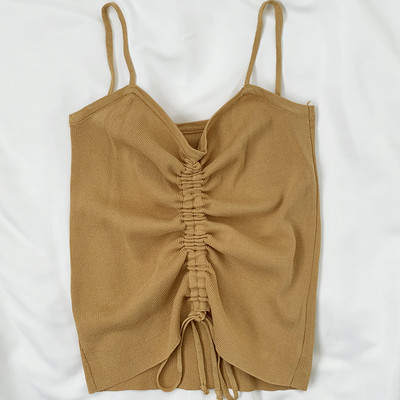 Μοντέρνα γυναικεία μπλούζα με κορδόνια και λαιμόκοψη