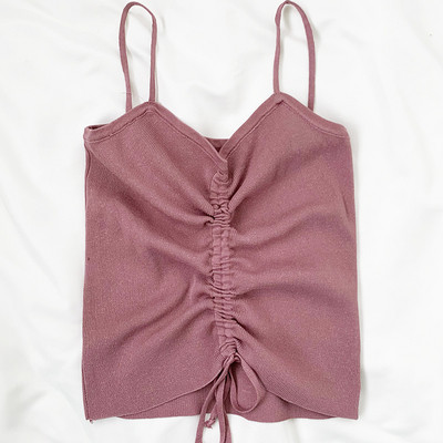 Μοντέρνα γυναικεία μπλούζα με κορδόνια και λαιμόκοψη