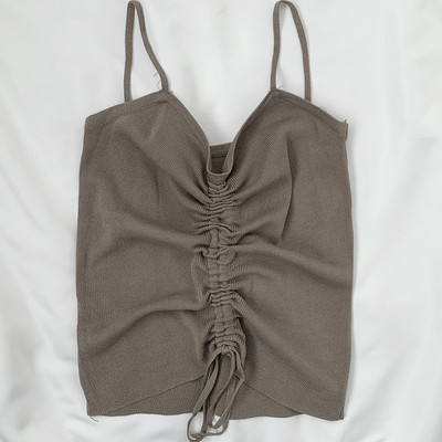 Μοντέρνα γυναικεία μπλούζα με κορδόνια και λαιμόκοψη