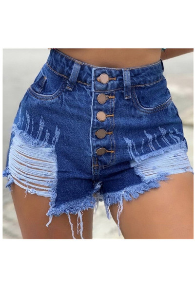 Нов модел къси дънкови панталони със скъсани мотиви и копчета