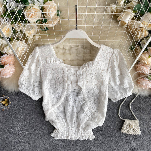 Naiste lühikeste varrukatega pitspluus