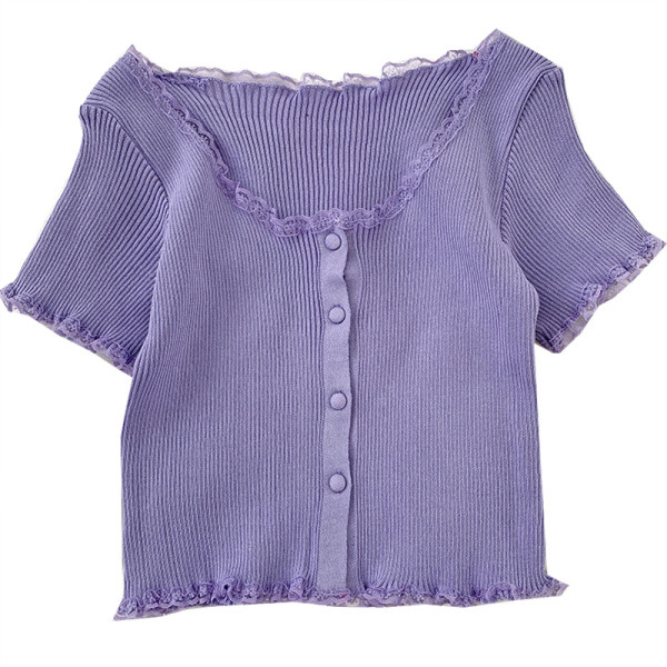 Tricou de damă cu nasturi și mâneci scurte