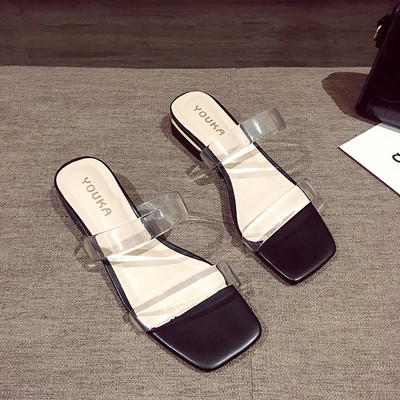 Papuci de dama cu bretele din silicon si toc patrat jos