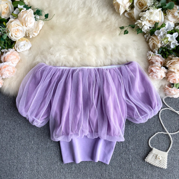 Moodne naiste alandatud varrukatega pluus tülliga