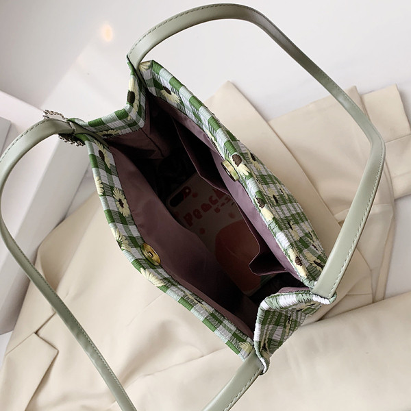 Geanta de dama eleganta in carouri cu model floral