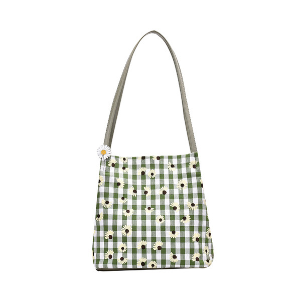 Geanta de dama eleganta in carouri cu model floral