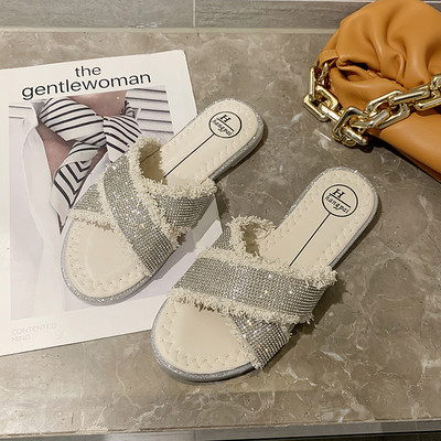 Papuci de dama cu talpa plata si efect stralucitor