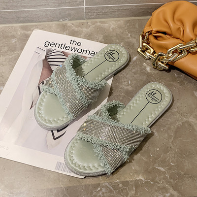 Papuci de dama cu talpa plata si efect stralucitor