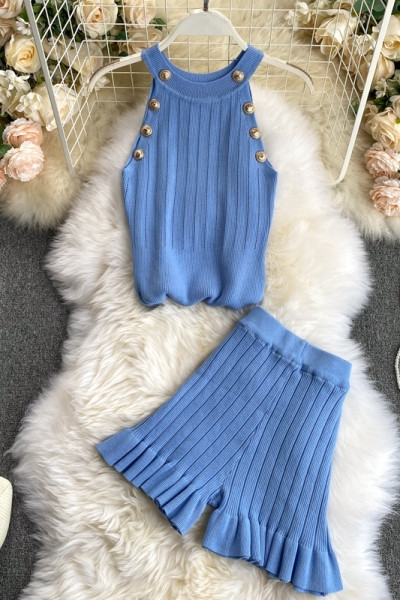 Mūsdienīgs sieviešu bikšu komplekts ar augstu vidukli un bikses