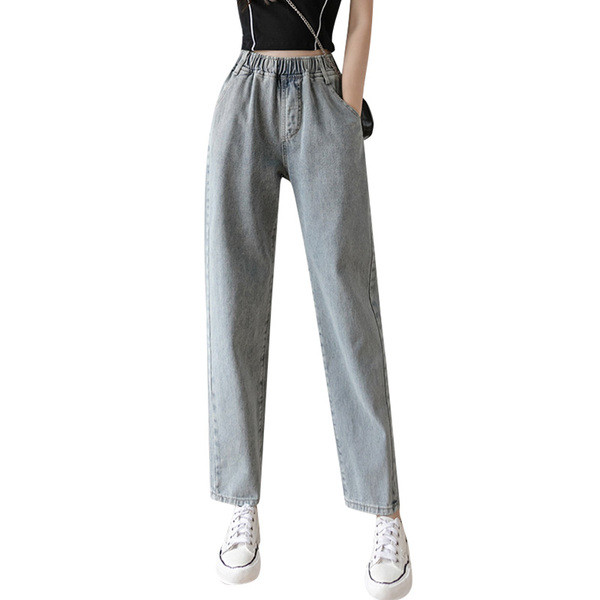 Sieviešu plati džinsi ar elastīgu jostasvietu