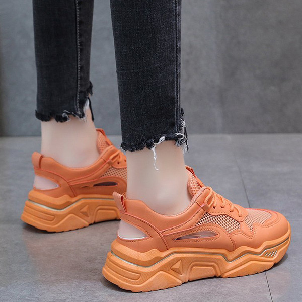 Καλοκαιρινά γυναικεία πάνινα παπούτσια με τραχιά σόλα, πλέγμα και ανοιχτό μέρος