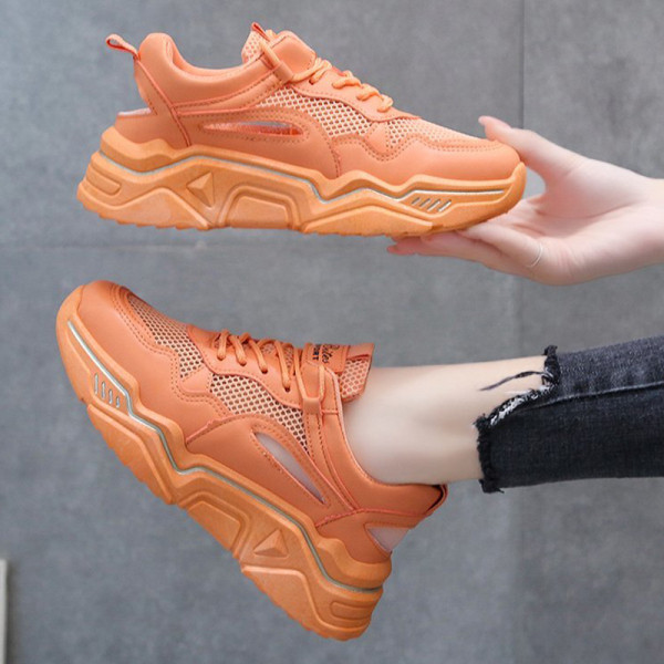 Καλοκαιρινά γυναικεία πάνινα παπούτσια με τραχιά σόλα, πλέγμα και ανοιχτό μέρος