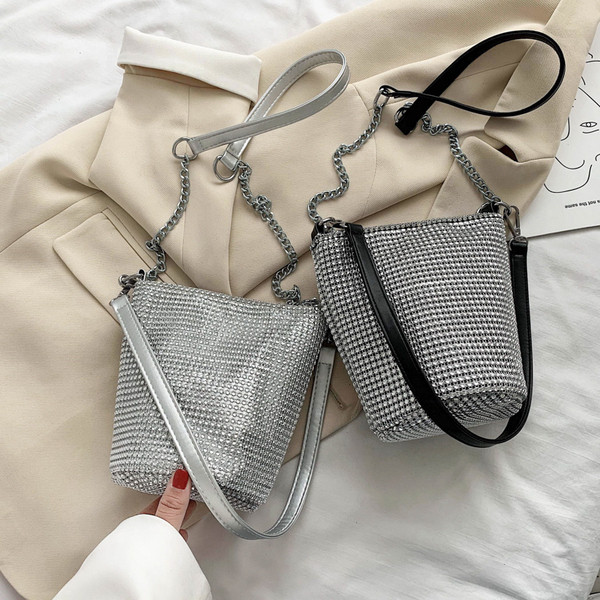 Geantă de mână elegantă, cu mâner lung și pietre