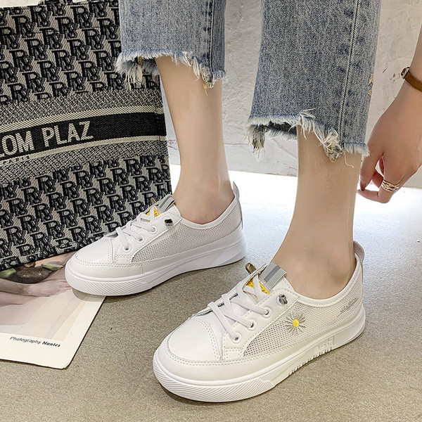 Tenisi casual dama cu plasa si broderie colorata