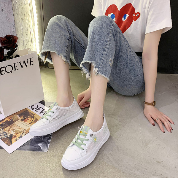 Tenisi casual dama cu plasa si broderie colorata