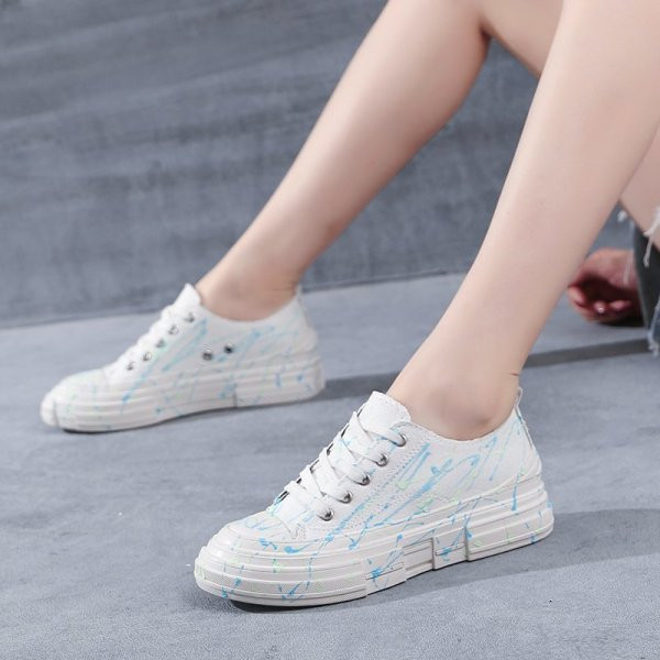 Tenisi casual dama cu talpa plate si panglici colorate