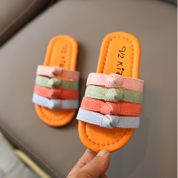 Πολύχρωμες παιδικές παντόφλες με επίπεδη σόλα για κορίτσια