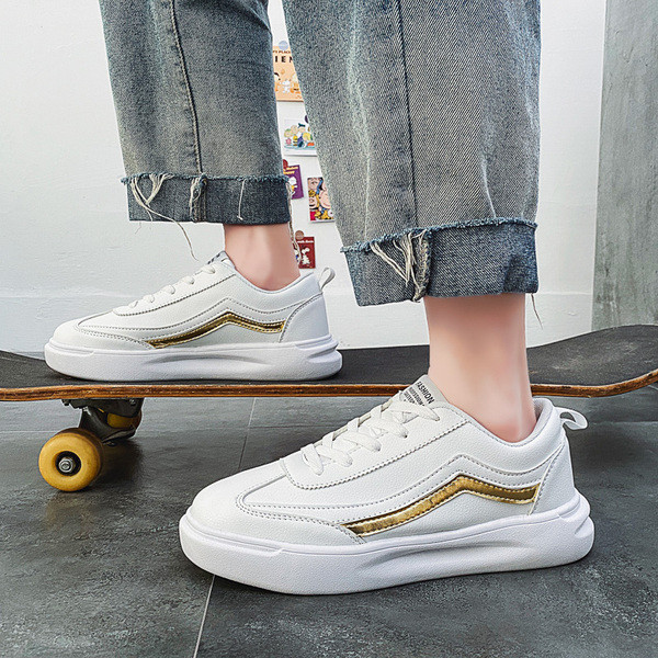 Tenisi casual barbati albi cu panglica colorata