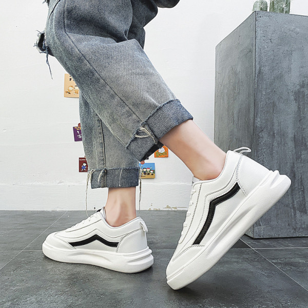 Tenisi casual barbati albi cu panglica colorata