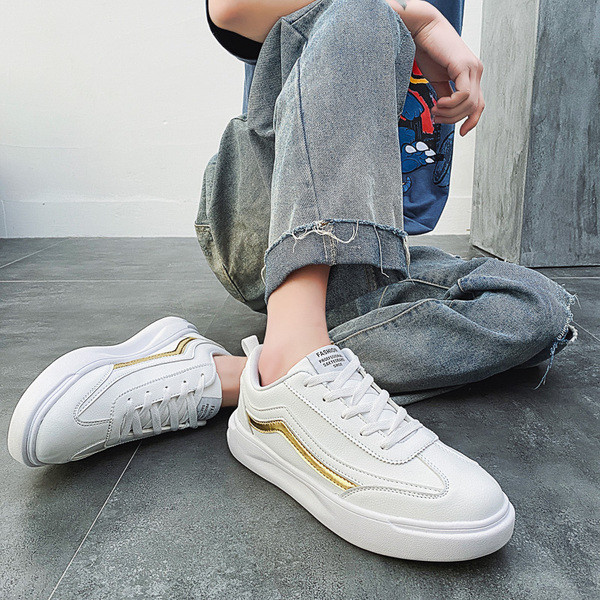 Tenisi casual barbati albi cu panglica colorata