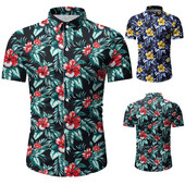 Vasaras vīriešu krekls ar īsām piedurknēm un ziedu rakstu