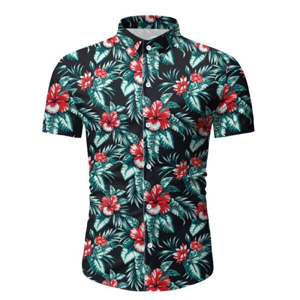 Vasaras vīriešu krekls ar īsām piedurknēm un ziedu rakstu