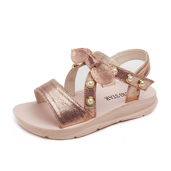Μοντέρνα παιδικά σανδάλια με  πέρλες και κορδέλα για κορίτσια