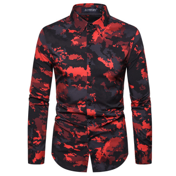 Ανδρικό πουκάμισο με μακριά μανίκια και μοτίβο καμουφλάζ