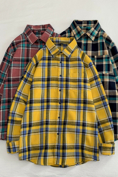 Cămașă pentru bărbați în carouri cu guler clasic și mâneci lungi