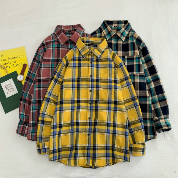 Cămașă pentru bărbați în carouri cu guler clasic și mâneci lungi