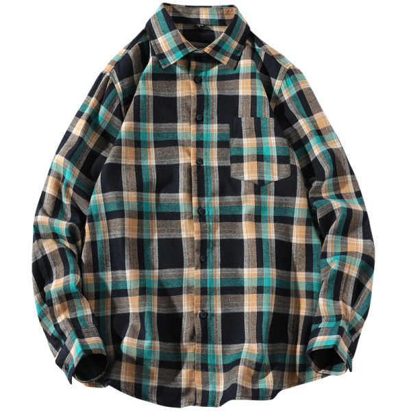 Cămașă pentru bărbați în carouri cu guler clasic și mâneci lungi