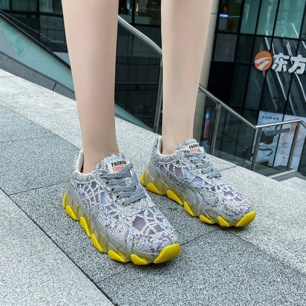 Νέο μοντέλο γυναικεία αθλητικά απούτσια με χρωματιστή σόλα, πλέγμα και πέτρες
