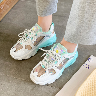 Tenisi dama bicolore cu broderie si efect holografic