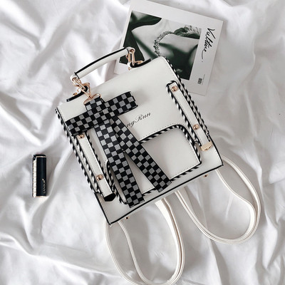 Sieviešu eko-ādas mugursoma ar lenti un uzrakstu