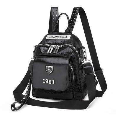 Moodne naiste seljakott kirja ja läikiva efektiga