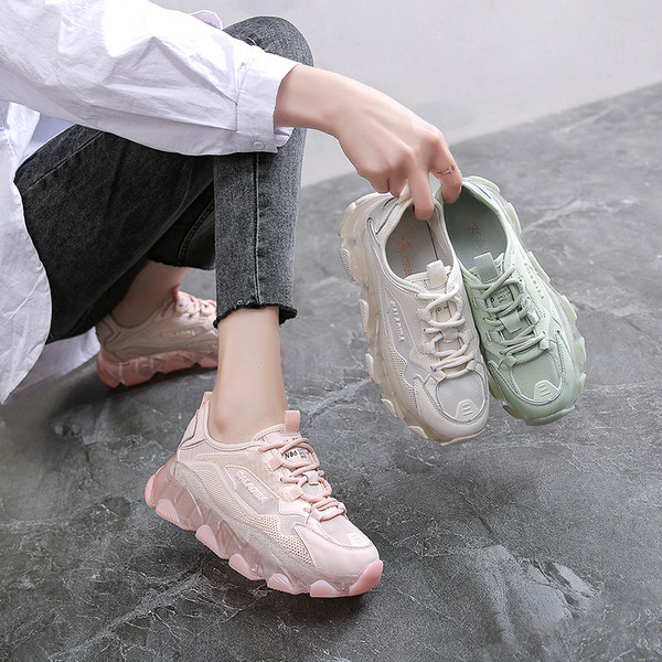 Adidasi moderni de dama din material respirabil cu talpa inalta