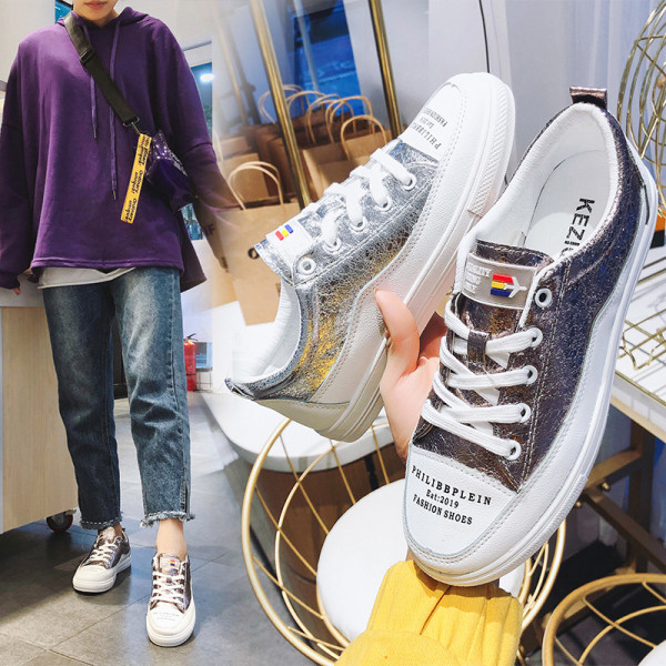 Adidasi casual dama cu talpa plata si efect stralucitor