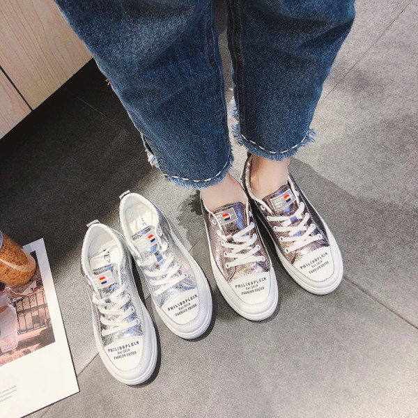 Adidasi casual dama cu talpa plata si efect stralucitor