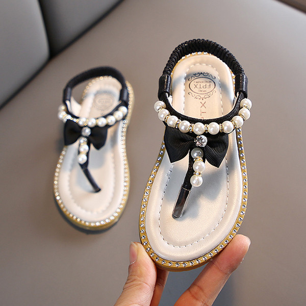 Sandale pentru copii actuale cu perle si panglica