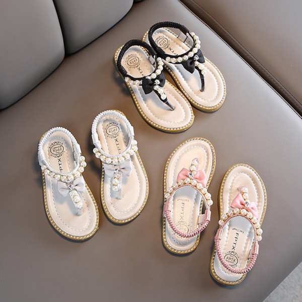 Sandale pentru copii actuale cu perle si panglica