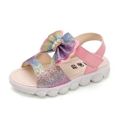 Sandale strălucitoare pentru copii cu panglică și autocolante