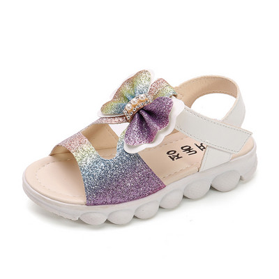 Sandale strălucitoare pentru copii cu panglică și autocolante